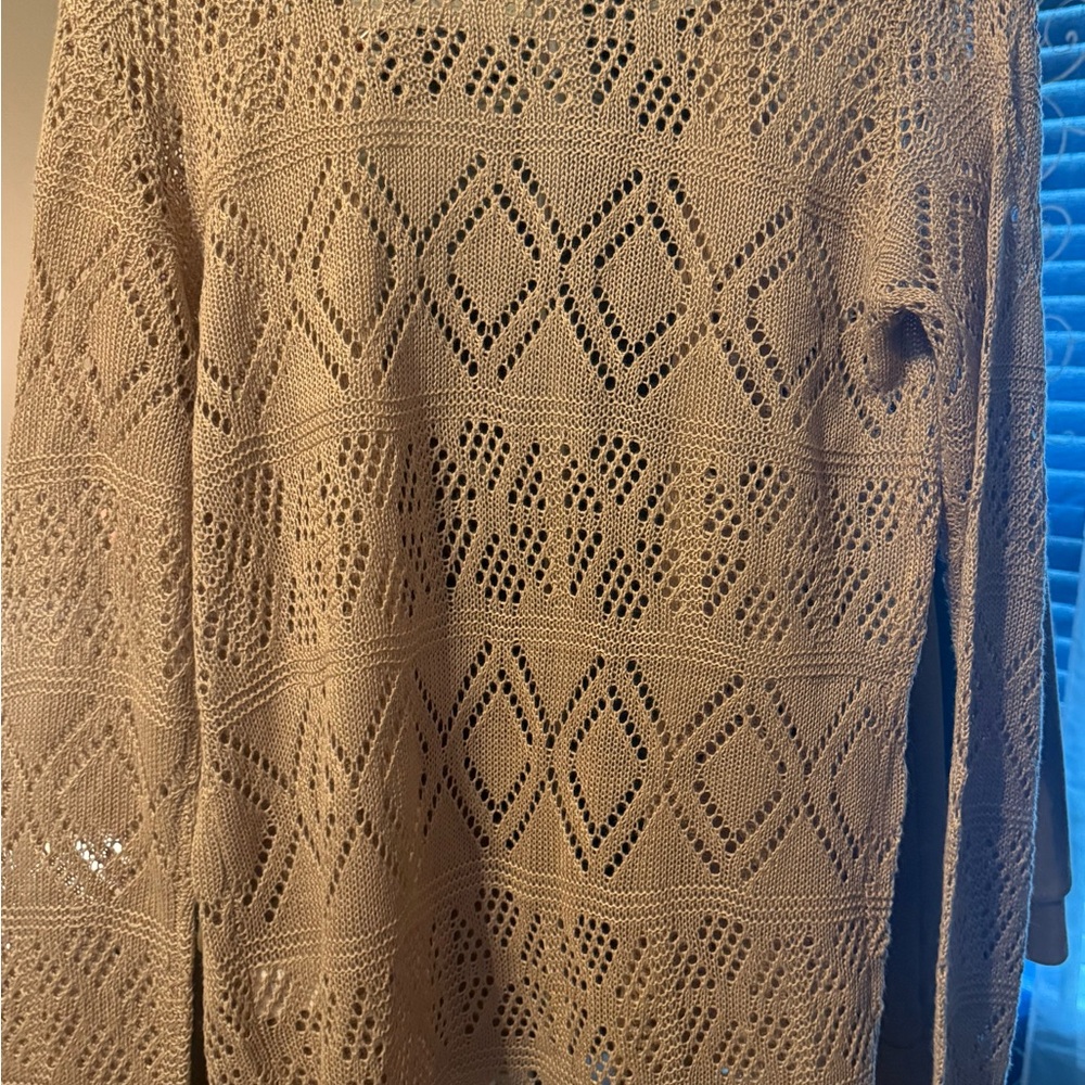 Pink Rose Open Knit Cardigan Sweater | Size Medium | Taupe / Light Pink/mocha - Picture 3 of 3
